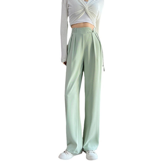 New Chinese Style Buckle High Waist Casual National Style Special-interest Design Elastic Waist Wide Leg Pants