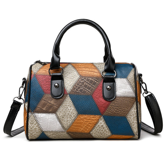 Fashion Color Contrast Plaid Geometric Pattern Commuter Shoulder Crossbody