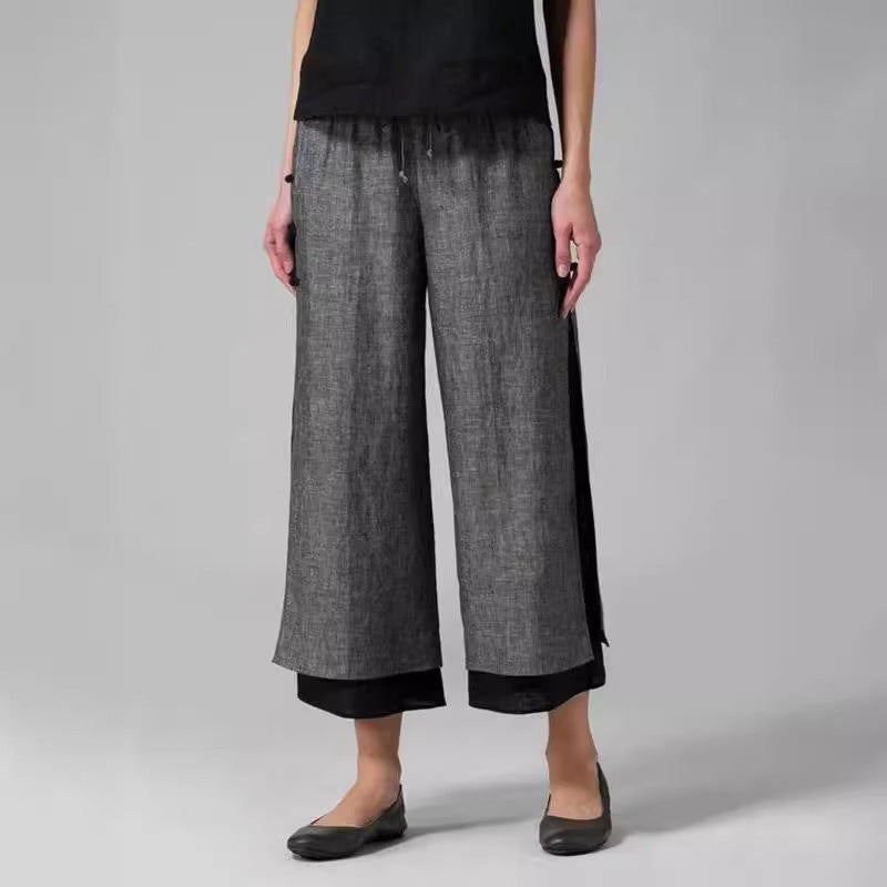 Women's Double-layer Buckle Elastic Waist Pants