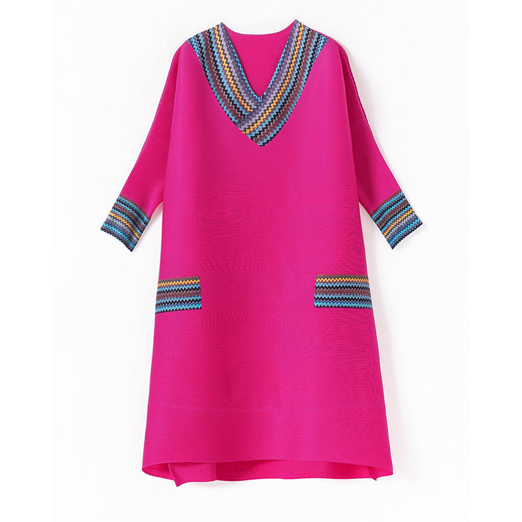 Rainbow Collar Loose Waist Fashionable Casual Pullover Dress