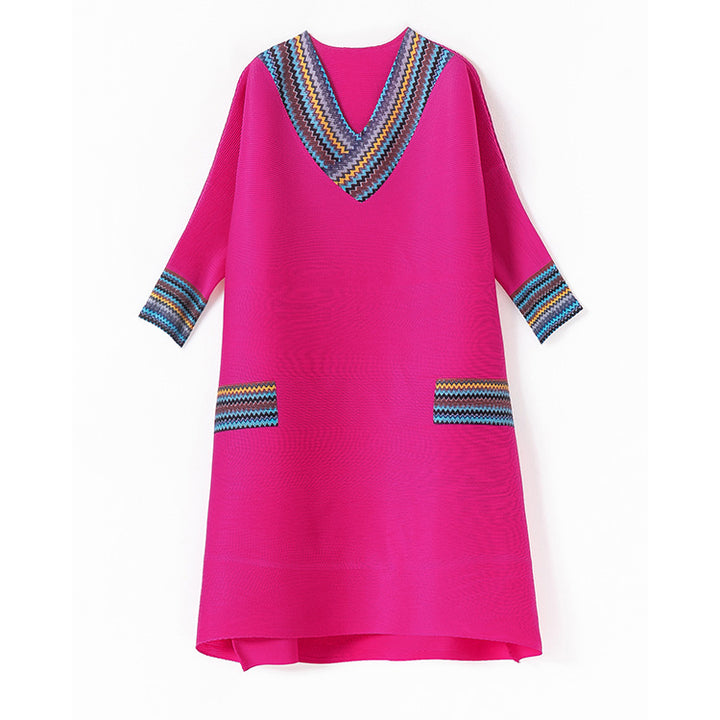 Rainbow Collar Loose Waist Fashionable Casual Pullover Dress