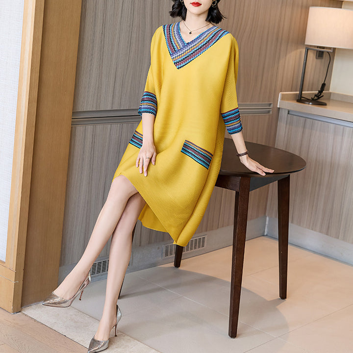 Rainbow Collar Loose Waist Fashionable Casual Pullover Dress