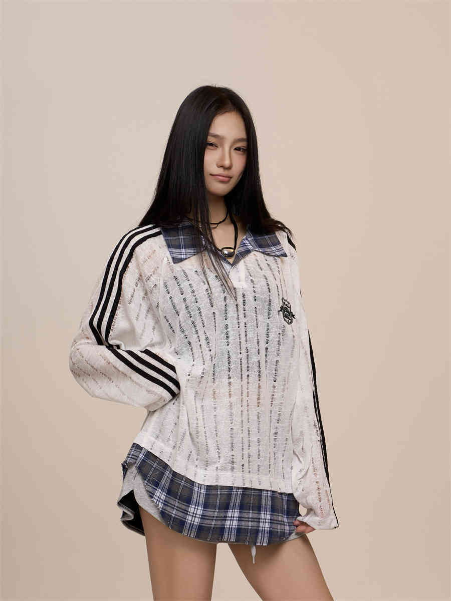 Hollow-out Fake Two-piece Long-sleeved Sweater