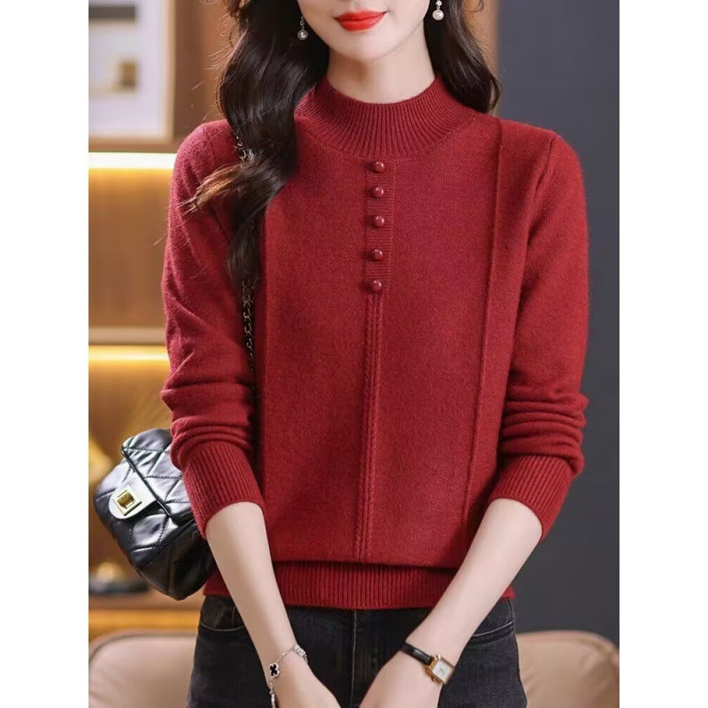 Half Collar Top Winter Inner Wear Sweater - Product information: Thickness: medium Fabric name: knitted Color: Orange, khaki, Brown, tobacco brown, red Sleeve type: regular sleeve Main fabric composition: polyester film fiber Size: M,L,XL,2XL Wearing styl