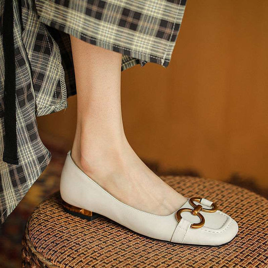 Pumps Low Heel Wanwan Lei Style Shallow Mouth Metal Flat Shoes
