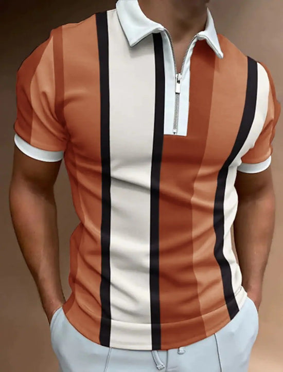 Men's Striped Short-sleeved Polo Shirt Slim Lapel