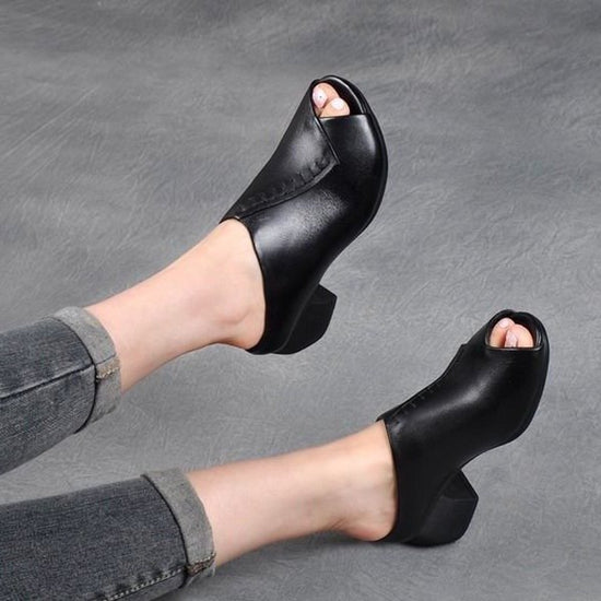 Square Heel Peep-toe Slippers Women's Outer Height Increasing Sandals Pumps