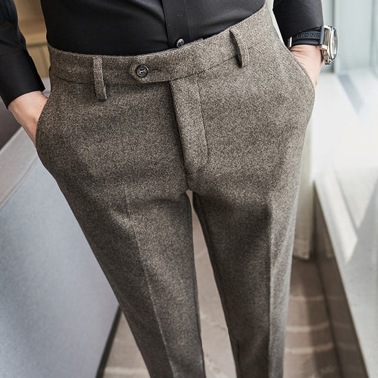Sanded Fabric Men's Slim-fitting Small Straight Pants