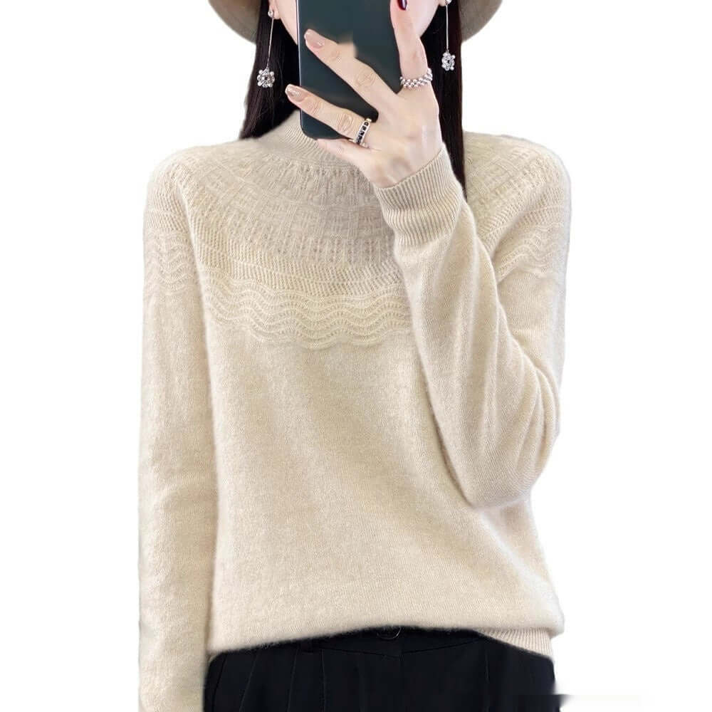 Half Turtleneck Slimming Wool Knitted Bottoming Shirt - Product information: Color: Raw Velvet Rice, purple velvet camel, warm white, light pink, fruit Green, Lake Blue, West purple, raspberry color, forest green, Size: s,M,L,XL,2XL Version: Regular Combi