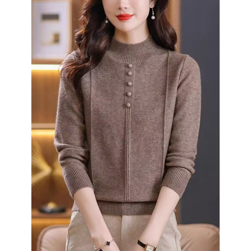 Half Collar Top Winter Inner Wear Sweater - Product information: Thickness: medium Fabric name: knitted Color: Orange, khaki, Brown, tobacco brown, red Sleeve type: regular sleeve Main fabric composition: polyester film fiber Size: M,L,XL,2XL Wearing styl