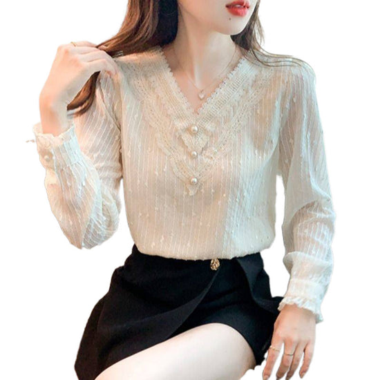 Western Style Fashion Inner Match Top Temperament Youthful-looking Chiffon Lace Shirt