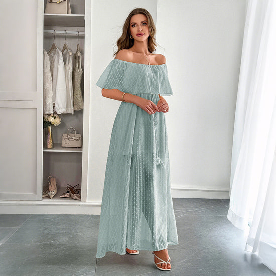 European And American Leisure Simple Style Off-the-shoulder Semi-transparent Slim Fit Dress