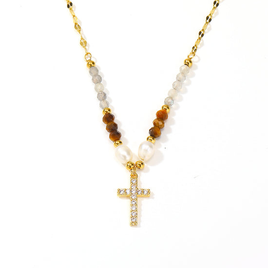 American Ins Niche Design Beaded Cross Clavicle Chain