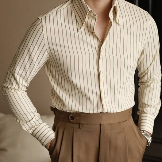 Men's Long Sleeve Fall Slim Fit Casual Striped Shirt