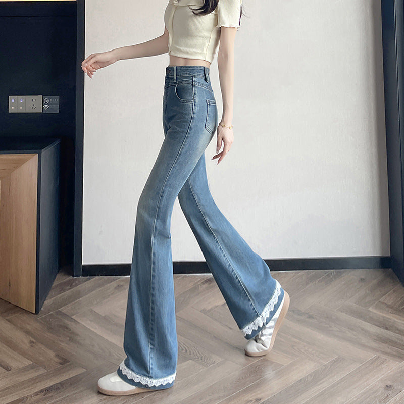 Lace Denim Bell Bottom Pants For Women