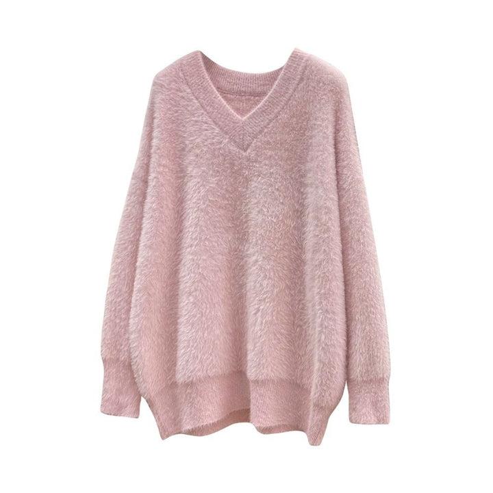 New Gentle Soft Glutinous Sweater Women's V-neck Imitated Mink