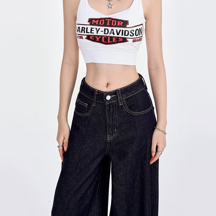 Spring New Draping Lazy Casual Mop Straight Jeans For Women