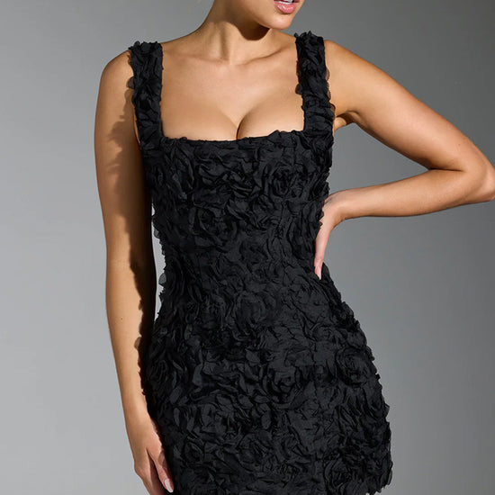 Square Collar Flower Slim Fashion Sleeveless Strap Dress