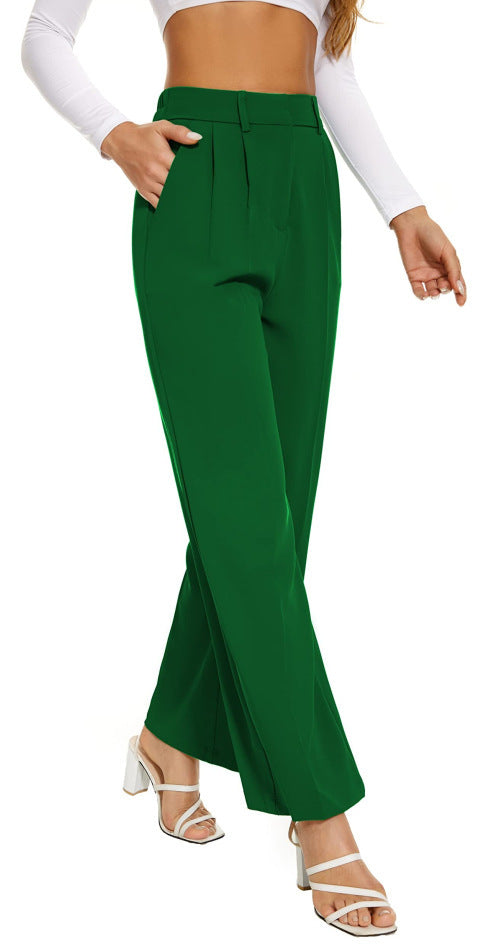 Commuter Drooping Slimming High Waist Pure Color Wide-leg Pants Casual Suit Pants
