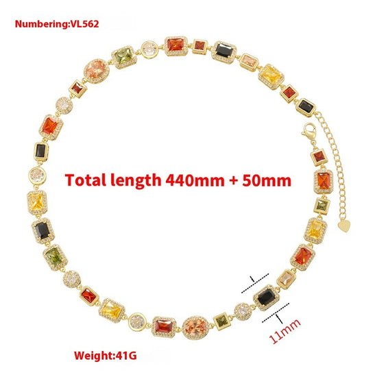 Temperament Entry Lux Diamond Square Bracelet And Necklace Set