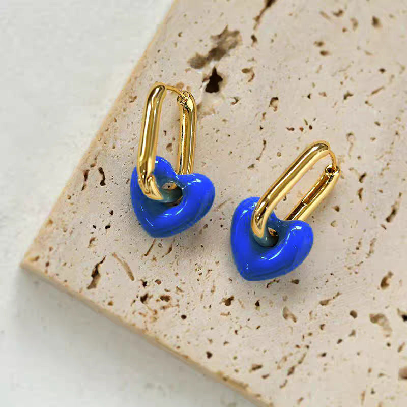 Titanium Steel Vintage Dripping Oil Red Love Heart Earrings Women