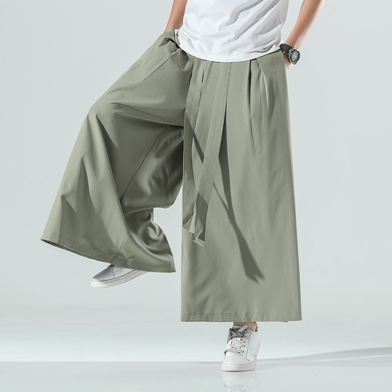 Chinese Style Summer Thin Wide-leg Pants Men's Large Size Loose Ice Silk Casual Pants