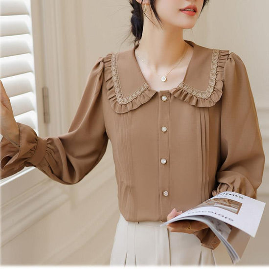Doll Collar Long Sleeve Shirt Design Sense Niche