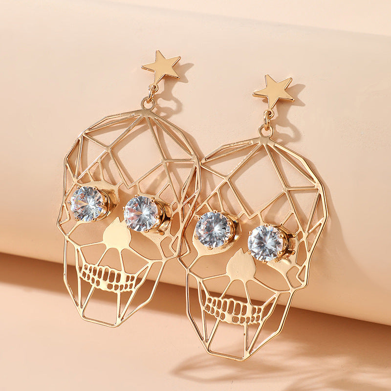 Funny Halloween Golden Skull Face Earrings Earrings