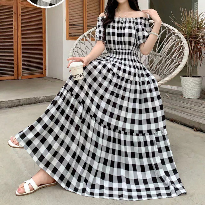 Cotton Silk Floral Korean Style Ladies Elegant Slim-fit Dress