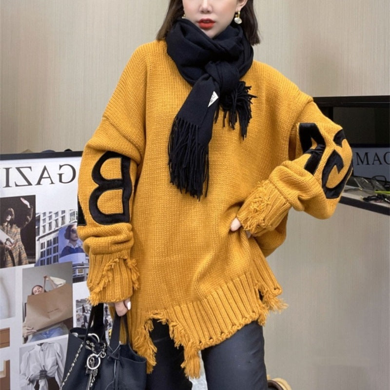 Women's Korean-style Loose And Idle Wind Black Knitwear Sweater