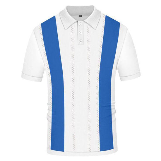 Men's White Striped Slim-fit Short-sleeved Sweater