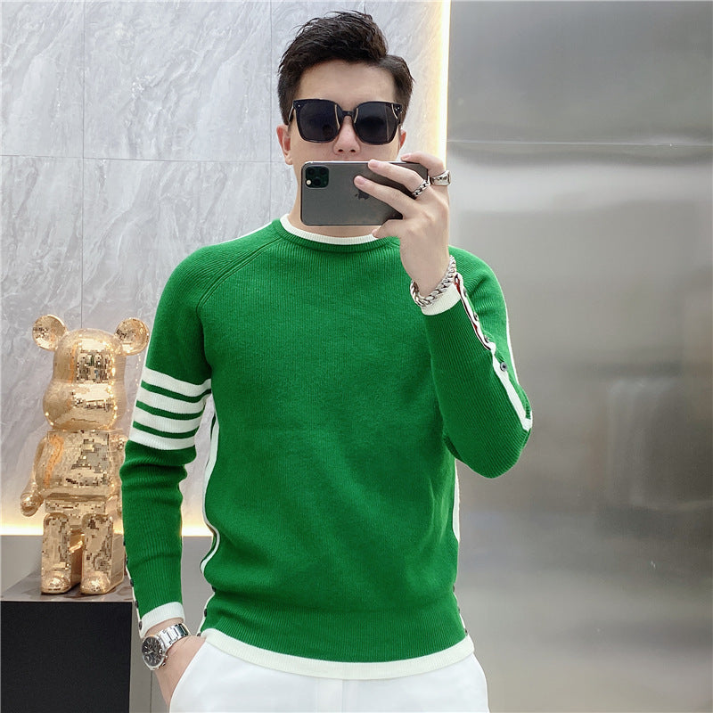 Simple All-match Round Neck Pullover Stripe Sweater Youth Fashion Trendy Long-sleeve Sweater Men