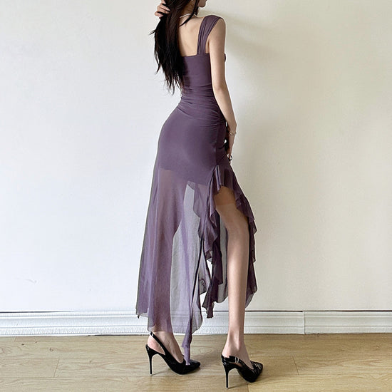 Spring New Women's Sexy Hot Girl Strap Tube Top Split Sheath Long Dress