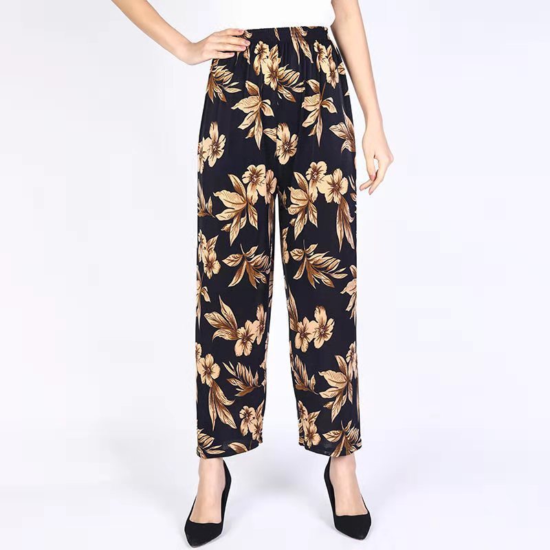Ice Silk Wide-leg Pants Middle-aged And Elderly Loose Flower Pants