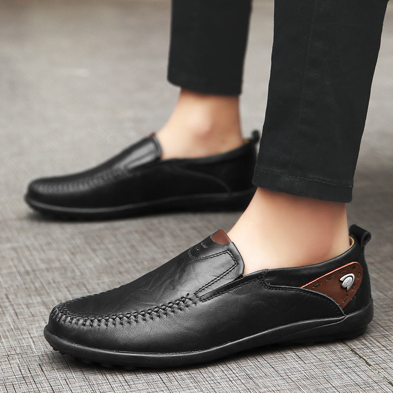Fashion Peas Shoes Men's Casual Leather Shoes Lazy Shoes With Real Cowhide