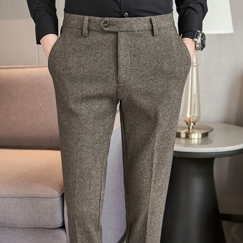Sanded Fabric Men's Slim-fitting Small Straight Pants