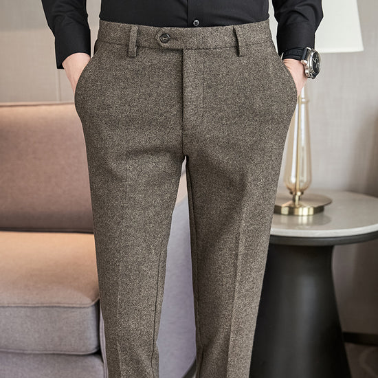 Sanded Fabric Men's Slim-fitting Small Straight Pants