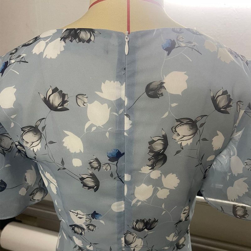 Temperament Commute Slimming V-neck Short Sleeve Printed Waist-controlled Dress
