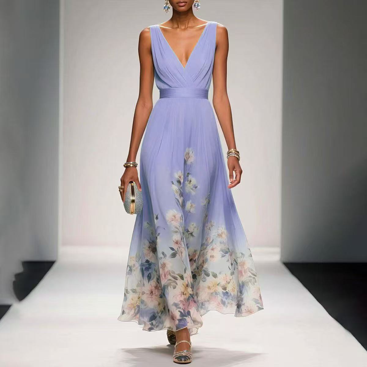Sexy Vest Chiffon Printed Dress