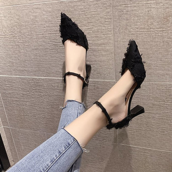 Pointed Toe  Sandals With Thick Heel Buckle