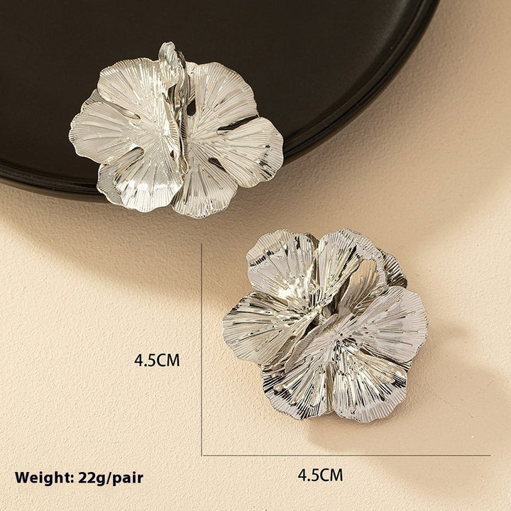 Geometric Cold Wind Electroplated Metal Plant Flower Earrings