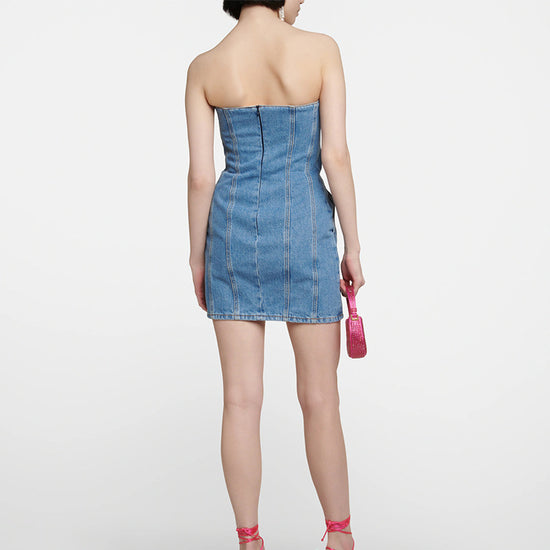 Women's Sculptural Floral Appliqu Denim Dress