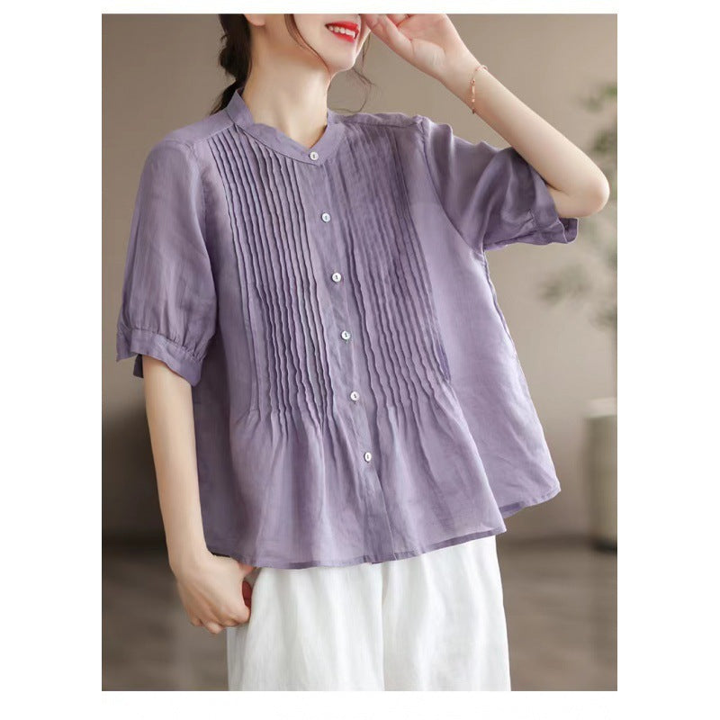 Middle-aged Artistic Retro Women's Cotton And Linen Short-sleeved Shirt