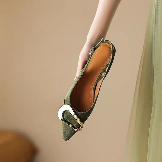 French Retro Metal Buckle Women's Flat-heeled Shoes