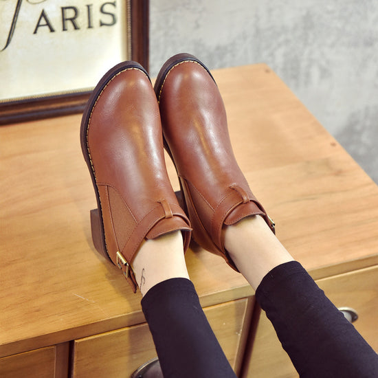Simple Thick Heel Mid-heel Martin Boots Female Round Toe Fashion British Short Boots Women