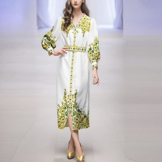 Retro Temperament Printed Dress Women