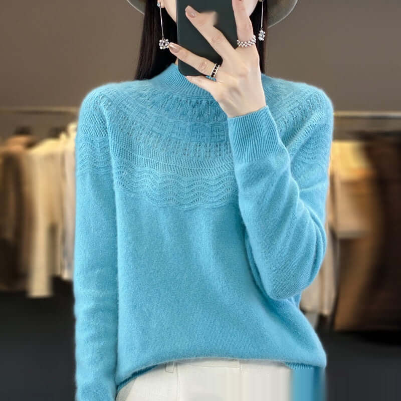 Half Turtleneck Slimming Wool Knitted Bottoming Shirt - Product information: Color: Raw Velvet Rice, purple velvet camel, warm white, light pink, fruit Green, Lake Blue, West purple, raspberry color, forest green, Size: s,M,L,XL,2XL Version: Regular Combi