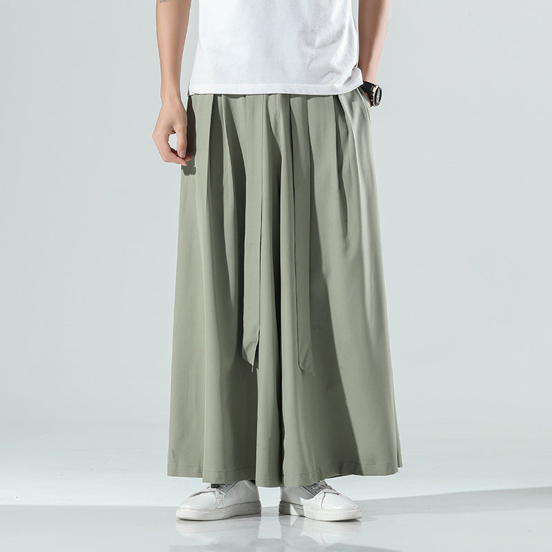 Chinese Style Summer Thin Wide-leg Pants Men's Large Size Loose Ice Silk Casual Pants