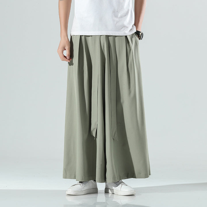 Chinese Style Summer Thin Wide-leg Pants Men's Large Size Loose Ice Silk Casual Pants