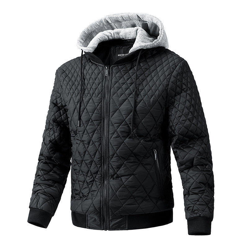 Men's Casual Jacket Quilted Cotton Removable Hood Jacket